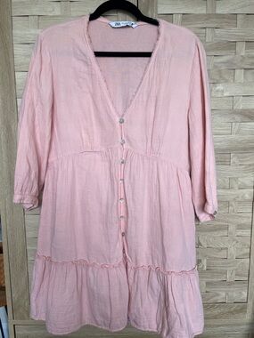 Zara Pink Button-Front Tunic Dress
